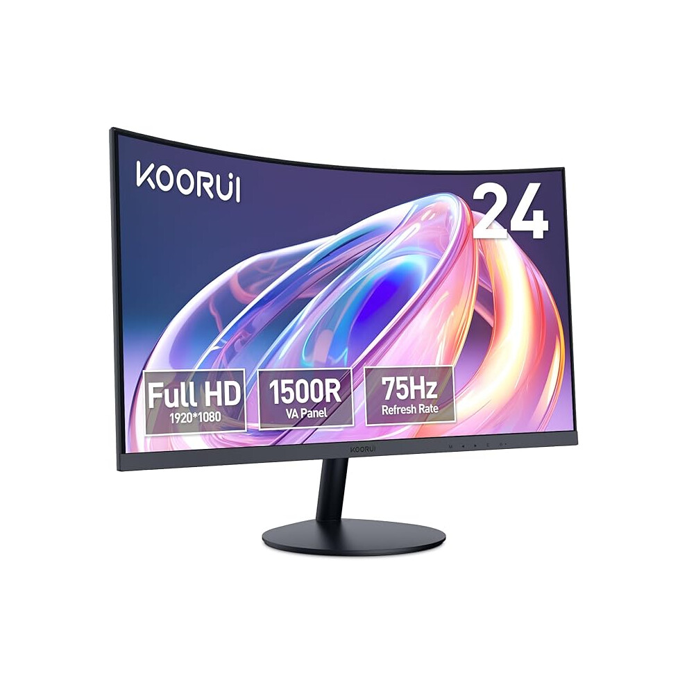 KOORUI 24-Inch Curved Computer Monitor- Full HD 1080P 75Hz Gaming Monitor 1500R Monitor HDMI VGA, Tilt Adjustment, Eye Care