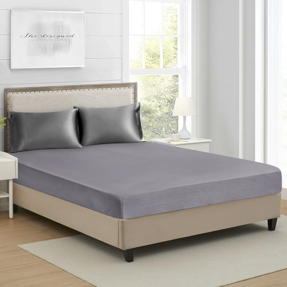 (King: 150 x 200 cm, Grey) Xtra Deep 30CM Elastic Fitted Sheets Hotel Quality Pure Cotton Fitted Bed Sheet-image-OPC-PFK5CQF-NEW