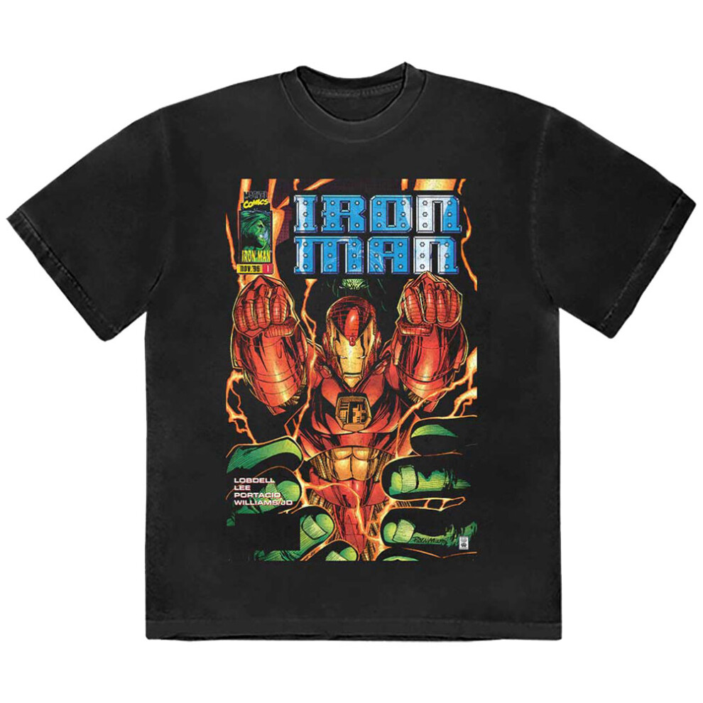 (S, Black) Iron Man Fist Comic Cover T Shirt