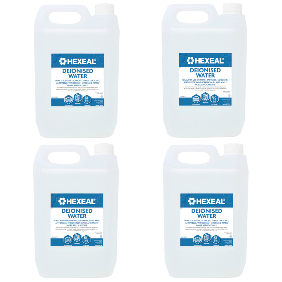 Hexeal Deionised Water 4 X 5L – Demineralised - Reduce Limescale & Water Stains