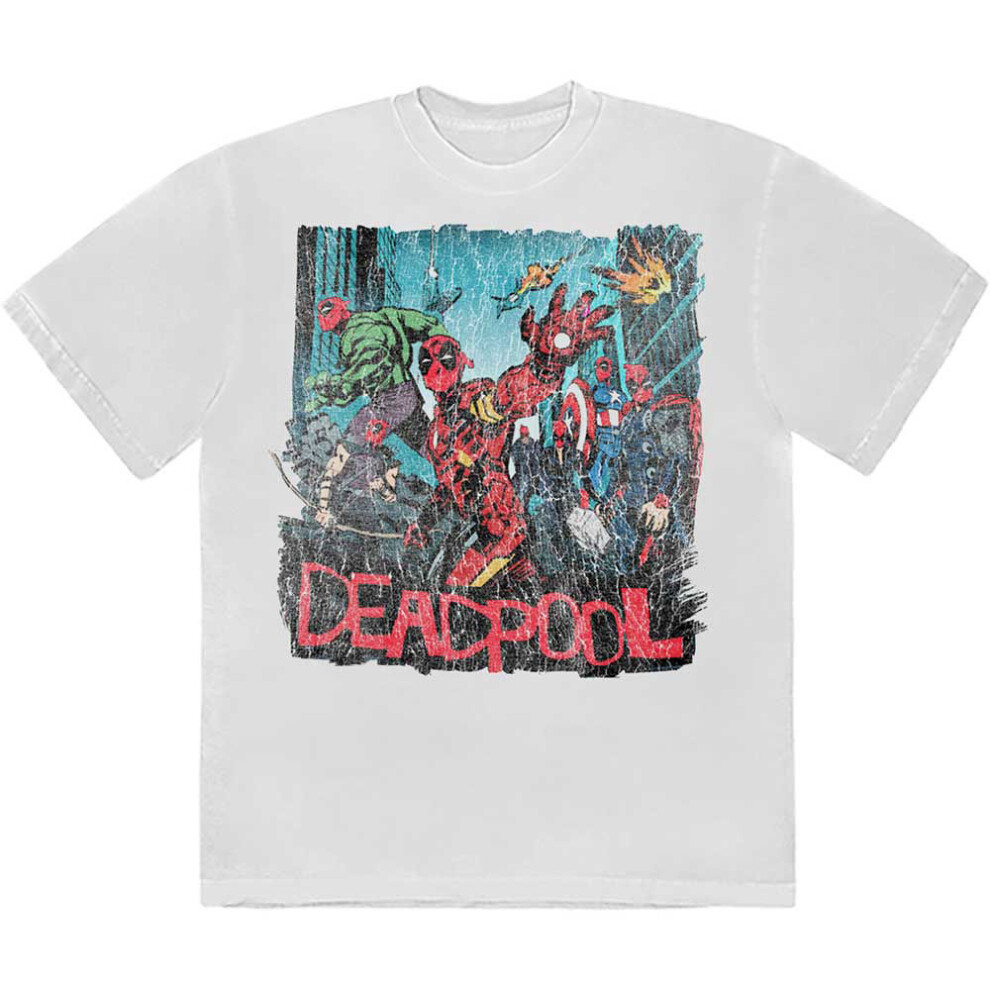 (XXL, White) Deadpool Hero Scene Vintage T Shirt