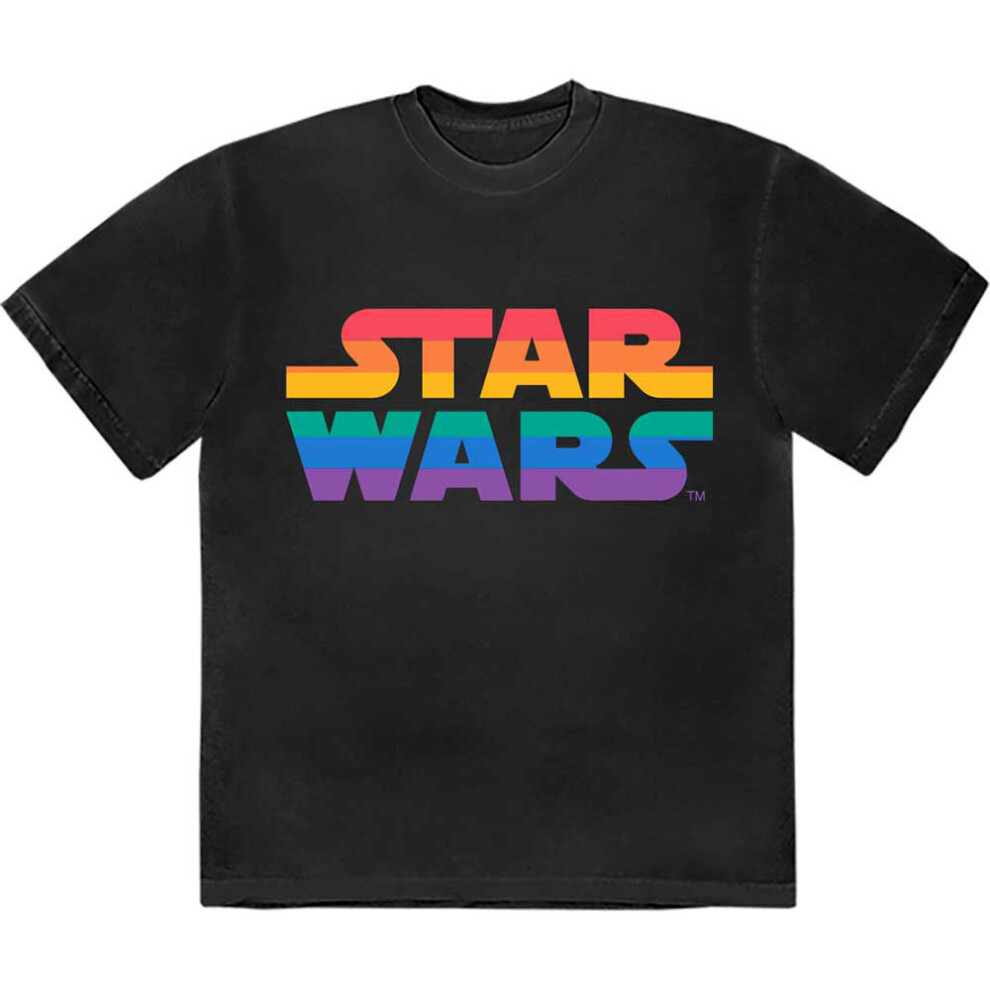 (L, Black) Star Wars Rainbow Logo T Shirt