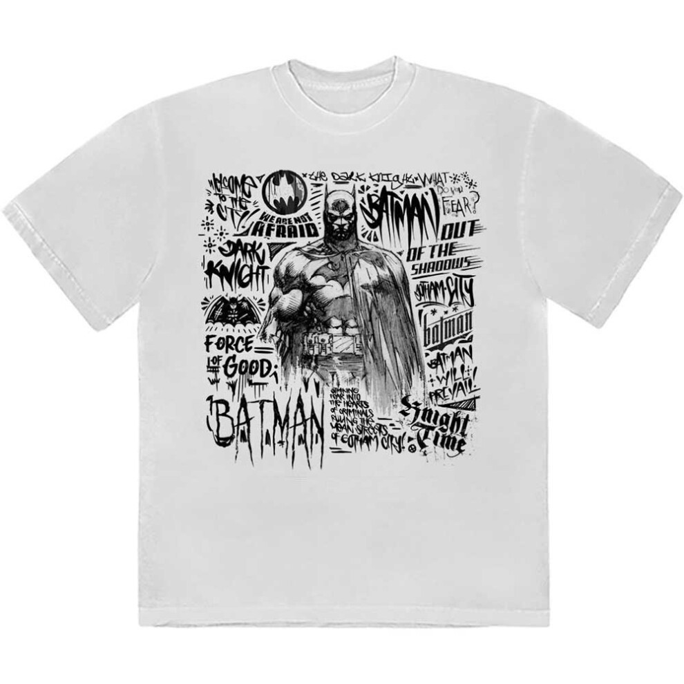Dc Comics Men's White (M, ) Batman Scribbler T Shirt