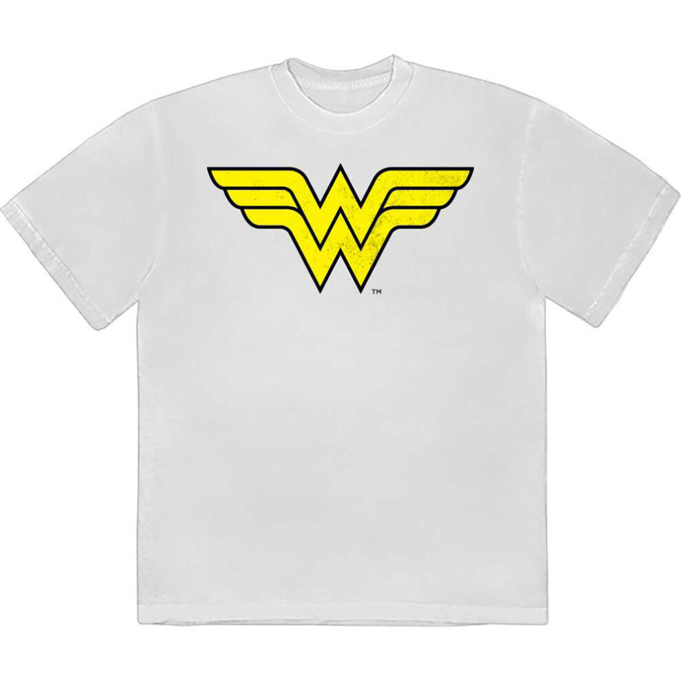 (L, White) Wonder Woman Yellow Logo T Shirt