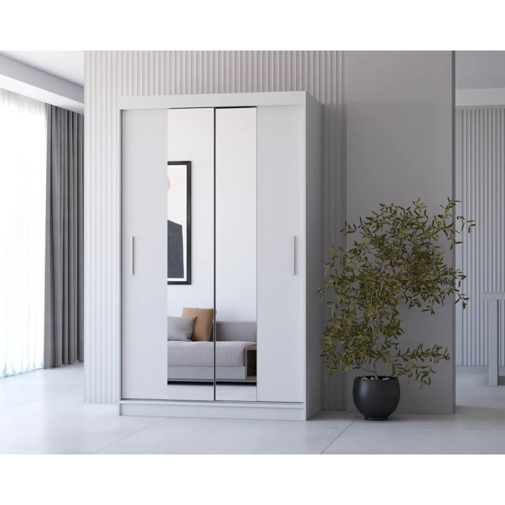 Wardrobe 120cm with Sliding Doors Mirror Rail NEOMI 01