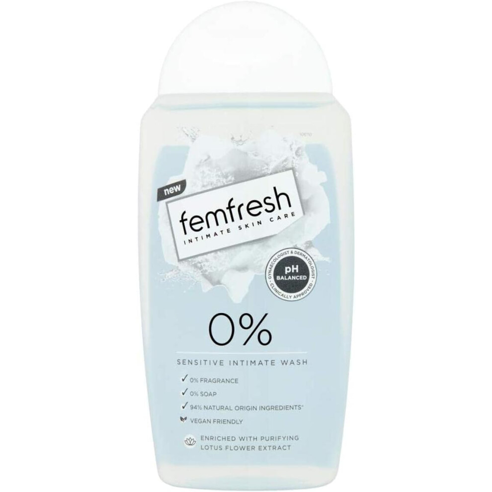 Fem Fresh Intimate Skin Care 0% Sensitive Intimate Wash with Lotus Flower Extracts 250ml | 0% Fragrance, 0% Soap |pH & Microbiome Balanced