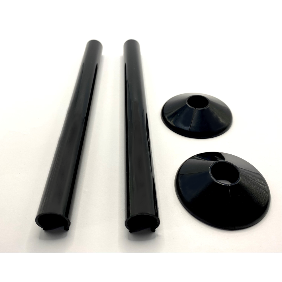 Black Radiator Pipe Covers SnapFit 2 Pack 200mm Long 15mm Pipe Central Heating Clip On Covers Snappit
