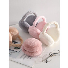 (Multicolor, Beige) 1pc Foldable Cute Plush Ear Muffs, Portable Winter Warm Ear Warmers For Men & Women, Windproof & Coldproof