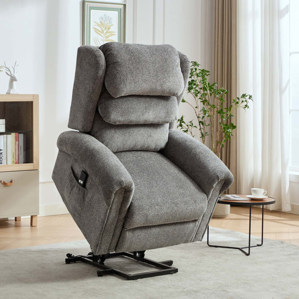 BELVOIR GREY FABRIC SINGLE MOTOR RISE AND RECLINE CHAIR