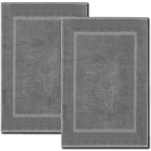 (Charcoal Grey) 2 Pcs Bath Mats Luxury Terry Towelling Cotton Bathroom Rugs Non Slip Toilet Mats