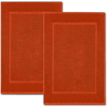 (Orange) 2 Pcs Bath Mats Luxury Terry Towelling Cotton Bathroom Rugs Non Slip Toilet Mats