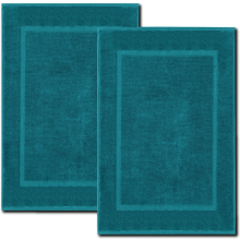 (Blue Lagoon) 2 Pcs Bath Mats Luxury Terry Towelling Cotton Bathroom Rugs Non Slip Toilet Mats