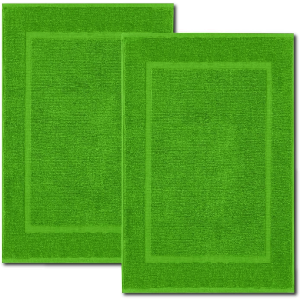 (Lime Green) 2 Pcs Bath Mats Luxury Terry Towelling Cotton Bathroom Rugs Non Slip Toilet Mats