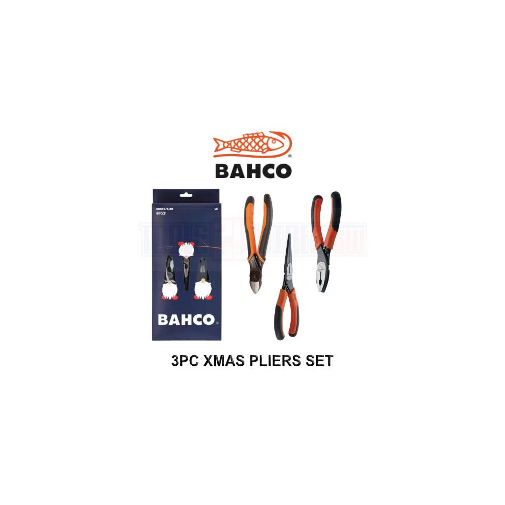 Bahco XMAS ERGO 3 Piece Plier Set Combination Long Cutters 9897G/3-XE