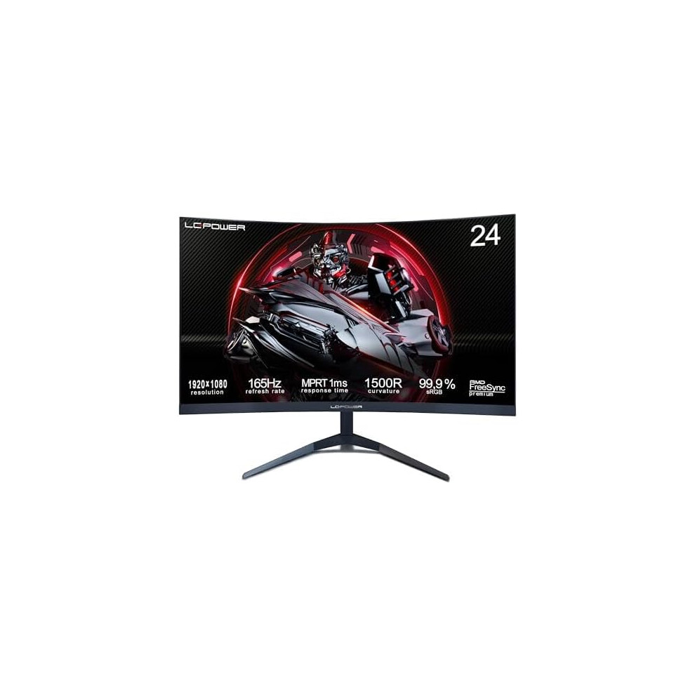 Lc-Power 24 Zoll Curved Gaming Monitor, Fhd 1920X1080 Pixel, 1Ms, 165Hz, Amd Freesync, G Sync Kompatibel, Hdmi, Display Port, Vesa 1234556789143