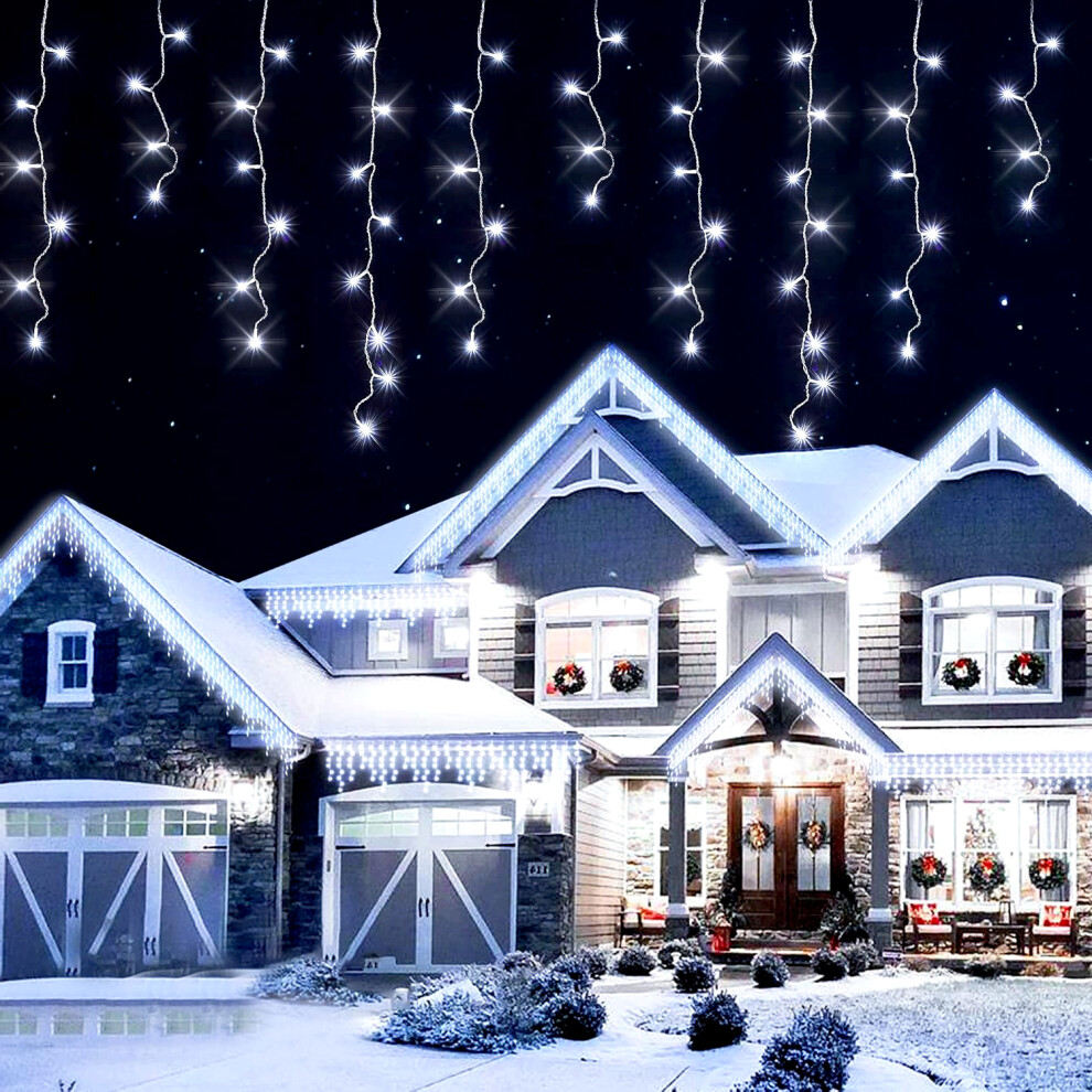 (White) The Magic Toy Shop 200 Christmas LED Icicle Snowing Chaser Xmas Lights Timer & Memory Indoor / Outdoor
