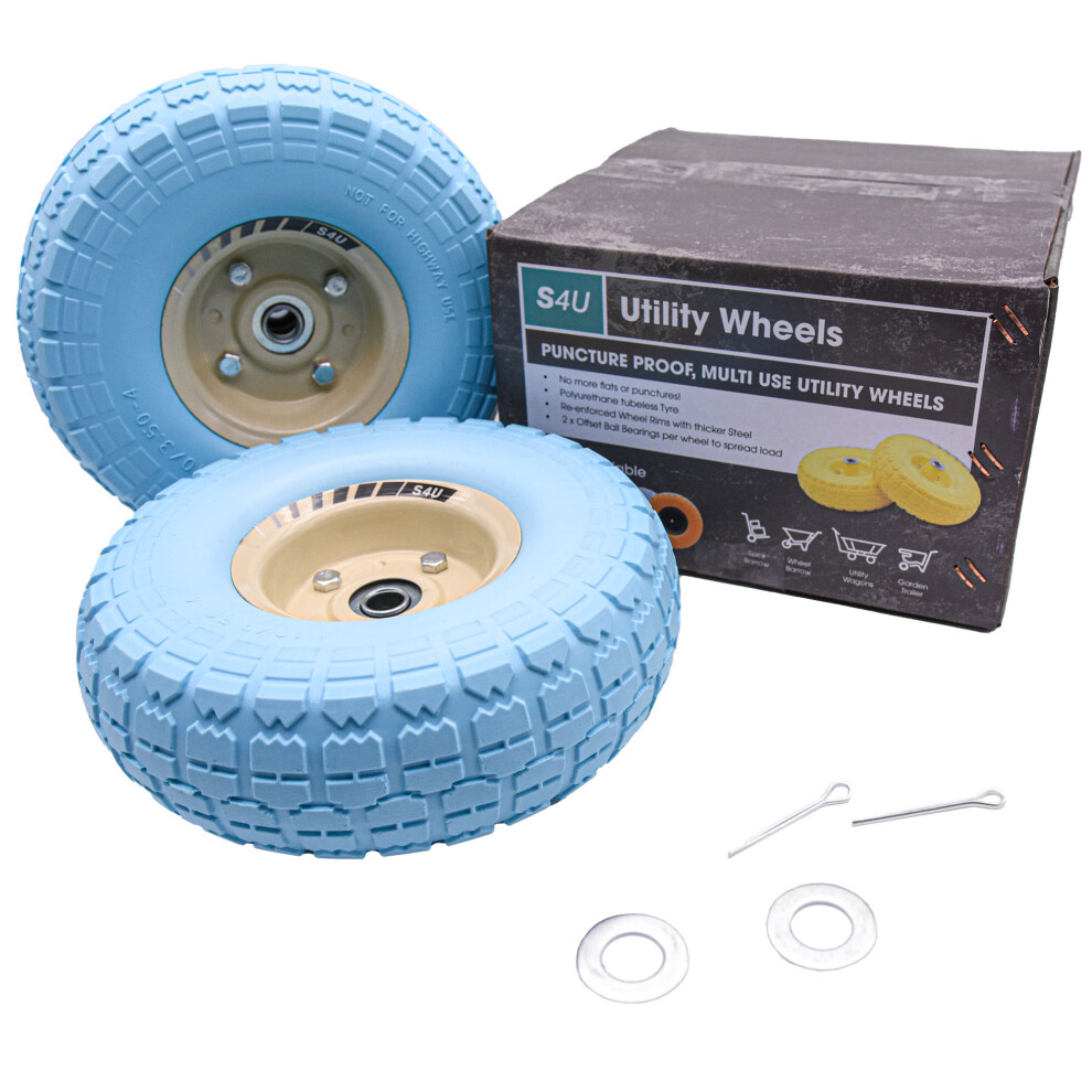 (Baby Blue) Hand Truck Wheelbarrow Puncture Proof Heavy Duty Tyres 2x10