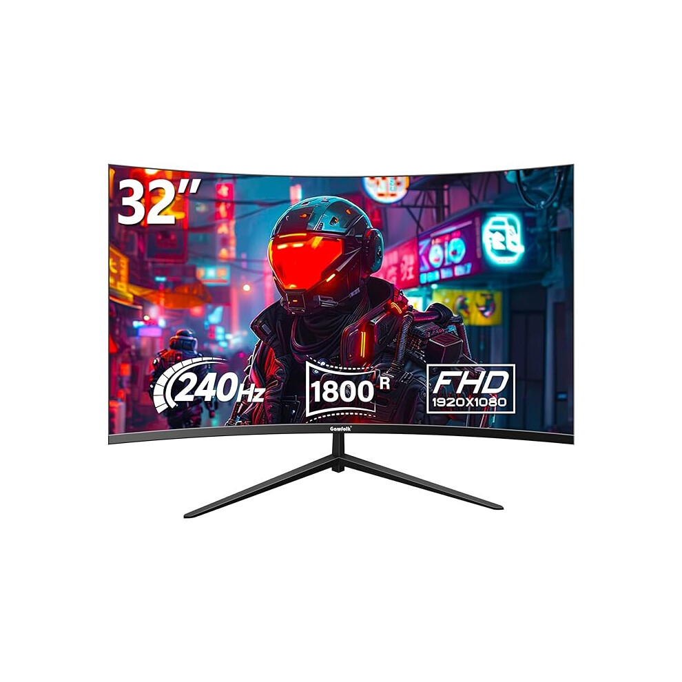 Gawfolk 32 Inch Curved Gaming Monitor 240Hz, 1800R PC Monitor Full HD 1080P