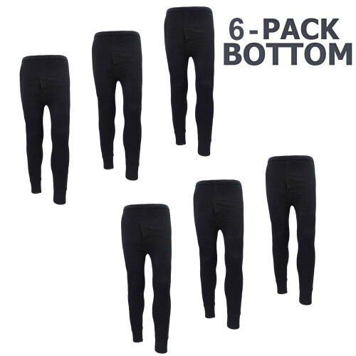 (Black Bottom - 6 Pack, S) Men Thermal Underwear Long Johns Top Bottom 6 Pack