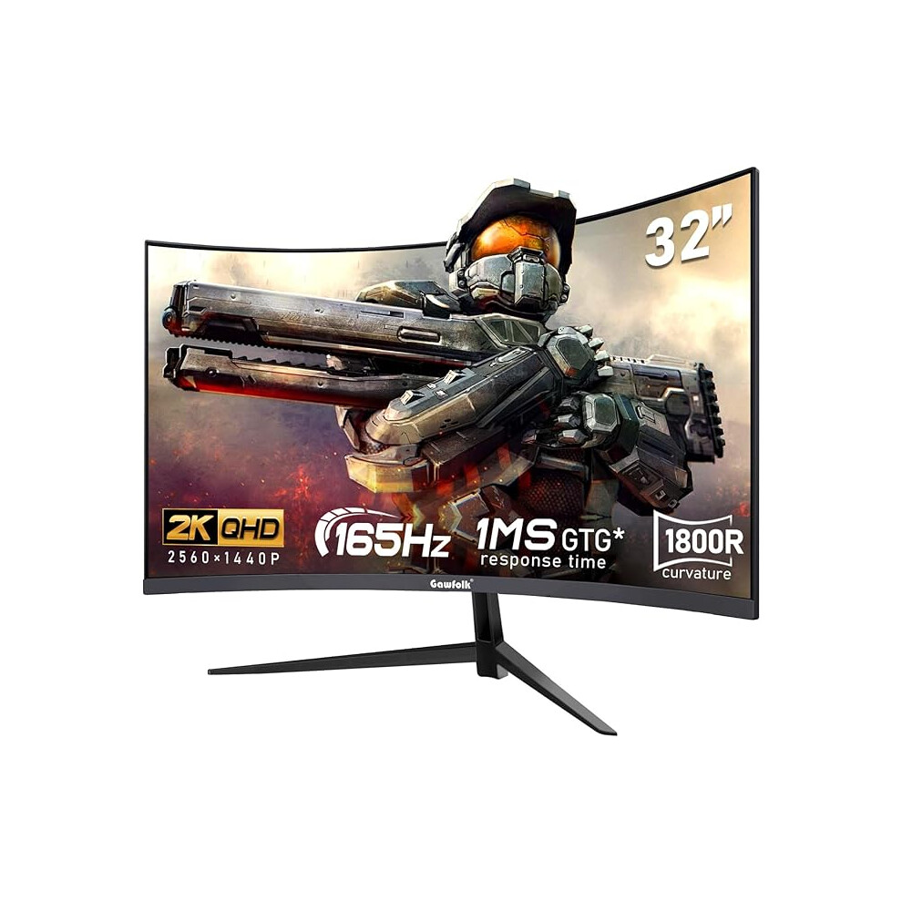 Gawfolk 32-inch PC screen,2K WQHD(2560×1440P),165Hz curved Gaming Monitors, 1ms，FreeSync, 100% sRGB，178° wide viewing angle