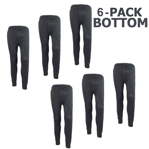 (Charcoal Bottom - 6 Pack, M) Men Thermal Underwear Long Johns Top Bottom 6 Pack