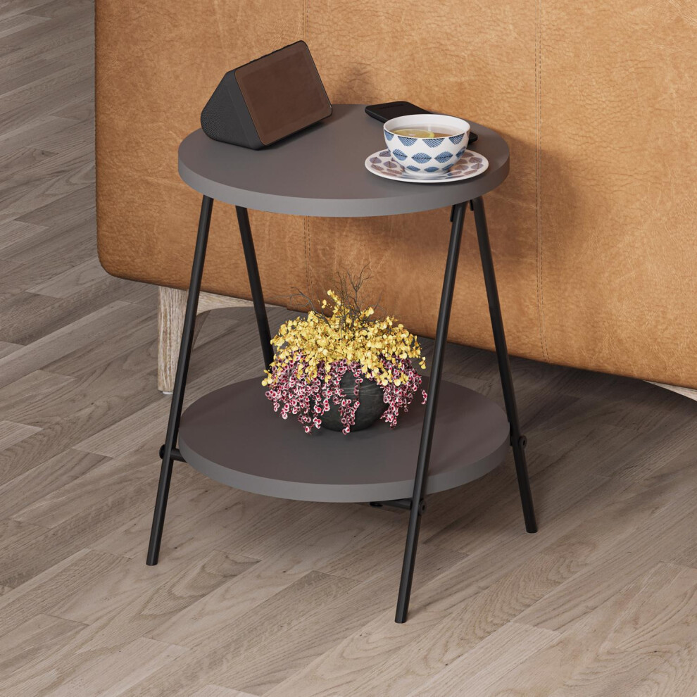 FWStyle Round Side Table 2 Tier Scratch Resistant Anthracite Grey Metal Frame