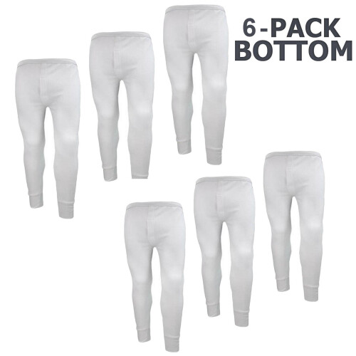 (White Bottom - 6 Pack, M) Men Thermal Underwear Long Johns Top Bottom 6 Pack