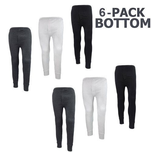 (Assorted Bottom - 6 Pack, S) Men Thermal Underwear Long Johns Top Bottom 6 Pack
