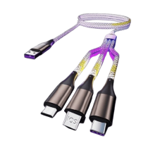LC1 Glowing LED 3-in-1 Fast Charging Cable - Lightning, USB-C, Micro USB, 1.2m, Braided Nylon