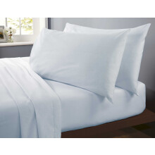 (Blue, Double) Easy Care Plain 4 Pcs Fitted Flat Sheet Set & Pillowcases