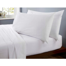 (White, Double) Easy Care Plain 4 Pcs Fitted Flat Sheet Set & Pillowcases
