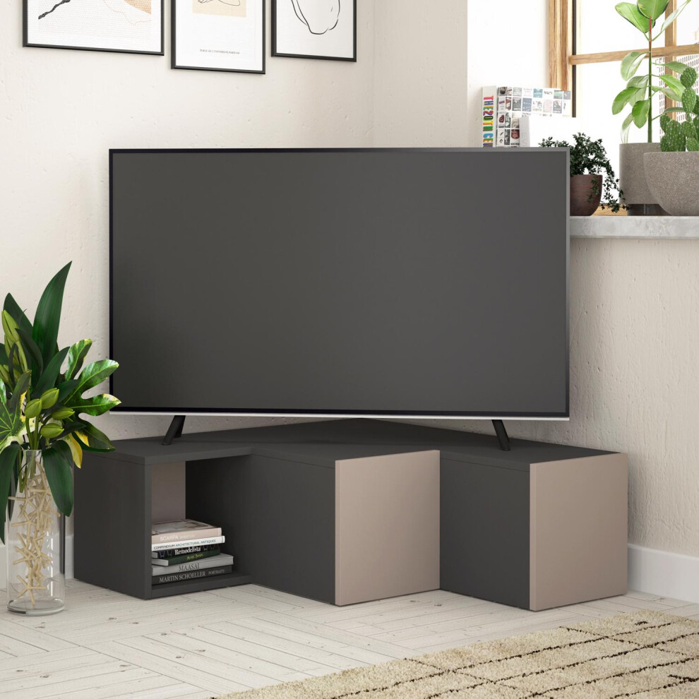 Fwstyle Modern Scratch Resistant Design Drawer Corner Tv Unit Mocha Grey Size 2