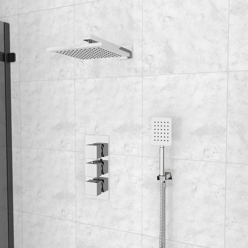 Nes Home Square 3 Way Concealed Thermostatic Shower Mixer Valve Shower Head Handheld Bath Filler Set