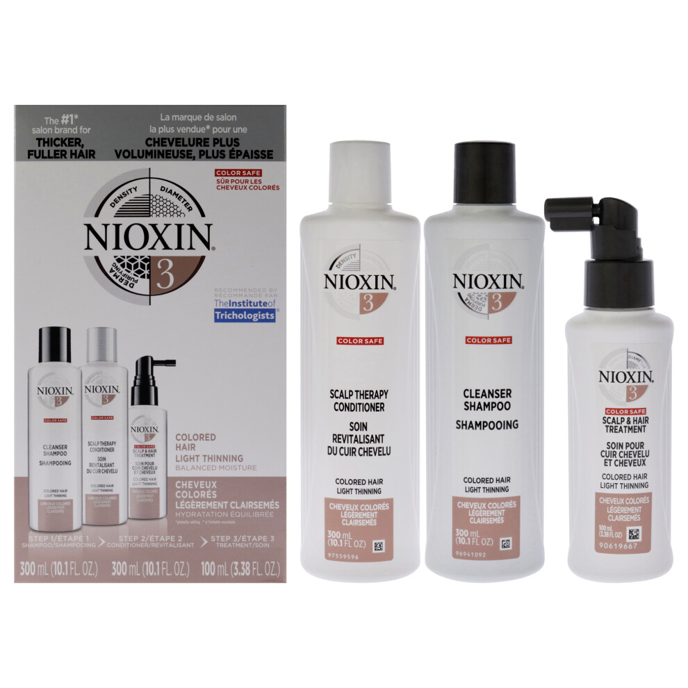 System 3 Kit by Nioxin for Unisex - 3 Pc 10.1oz Color Safe Cleanser Sh