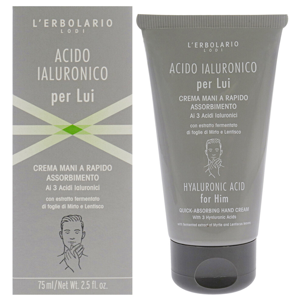 Lerbolario Men's Cream Hyaluronic Acid Quick-Absorbing Hand By For - 2.5