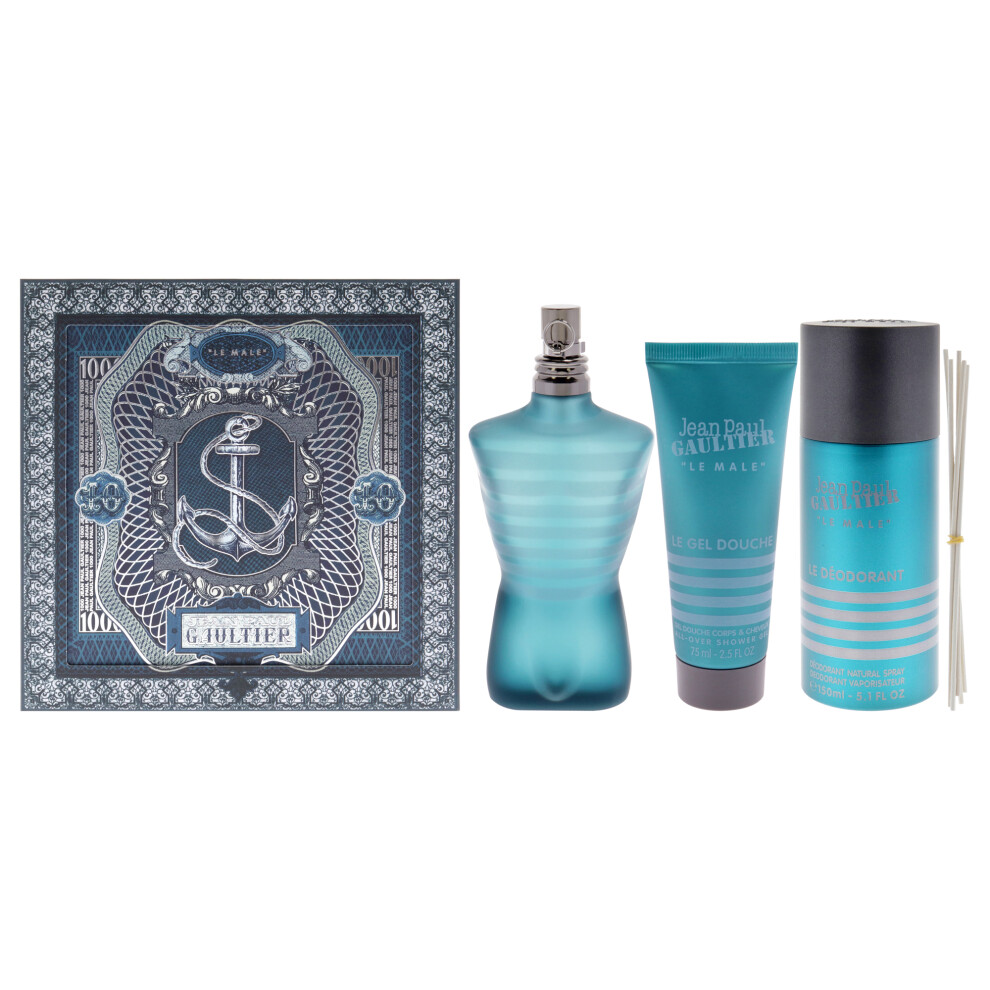 Le Male by Jean Paul Gaultier for Men - 3 Pc Gift Set 4.2oz EDT Spray,