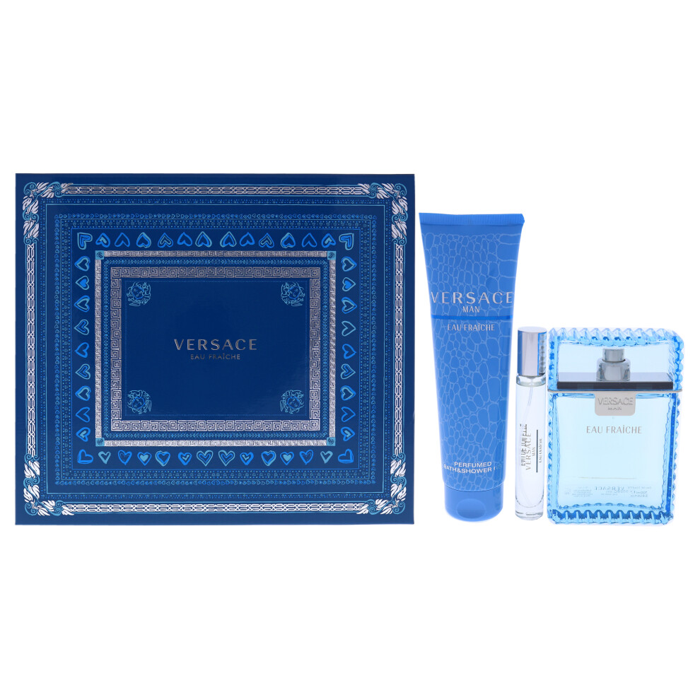 Versace Man Eau Fraiche by Versace for Men - 3 Pc Gift Set 3.4oz EDT Spray  10ml EDT Spray  5oz Bath and Shower Gel