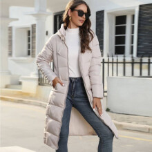 (Khaki, XL) Winter Warm Women Padded Puffer Jacket Ladies Long Hooded Parka Quilted Coat