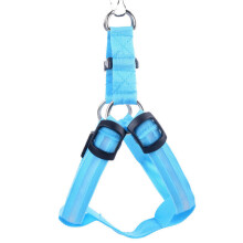 (Blue, M) Led Dog Harness Safety Nylon Strap Adjustable Flashing Light Up Rechargeable