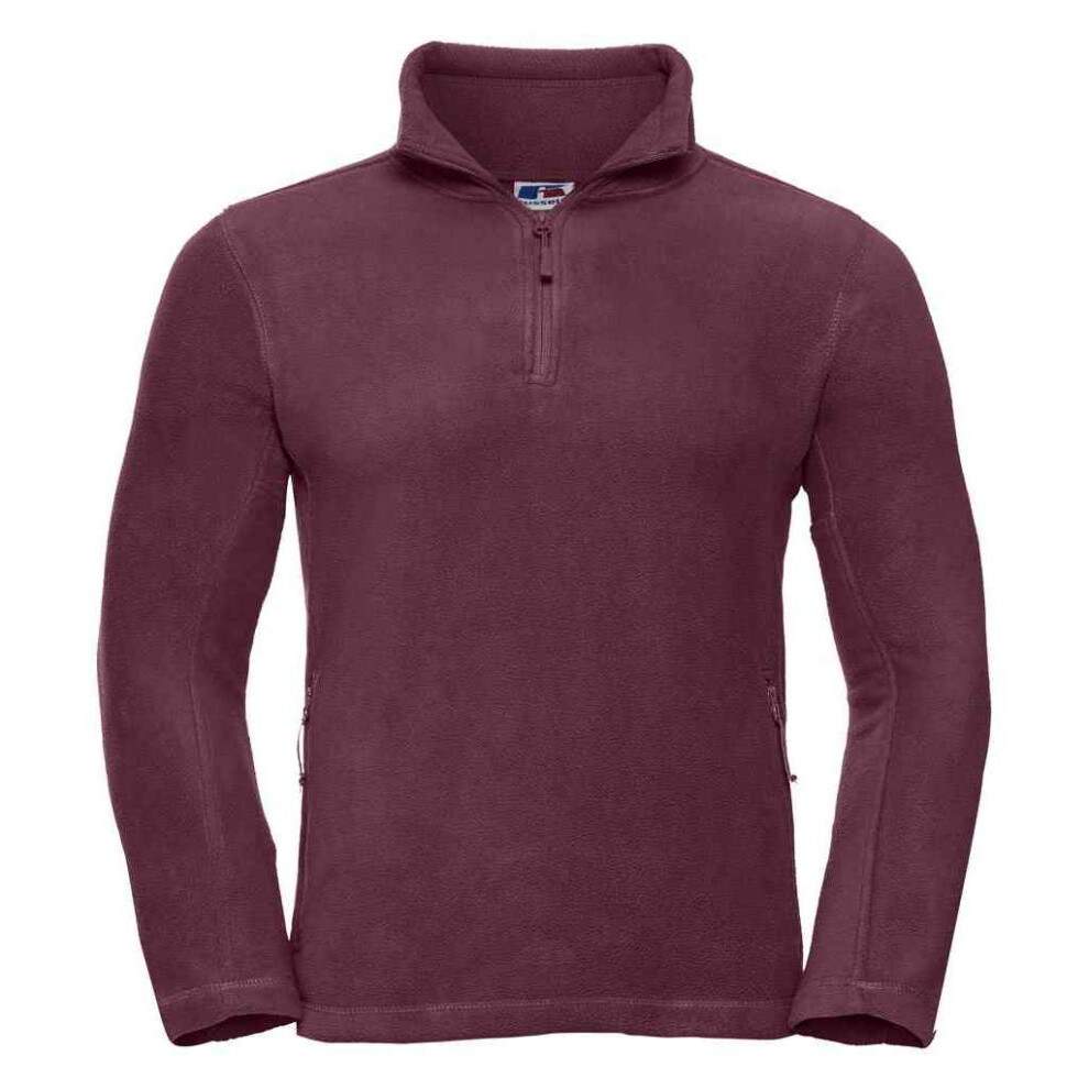 (S, Burgundy) Russell Mens Zip Neck Outdoor Fleece Top
