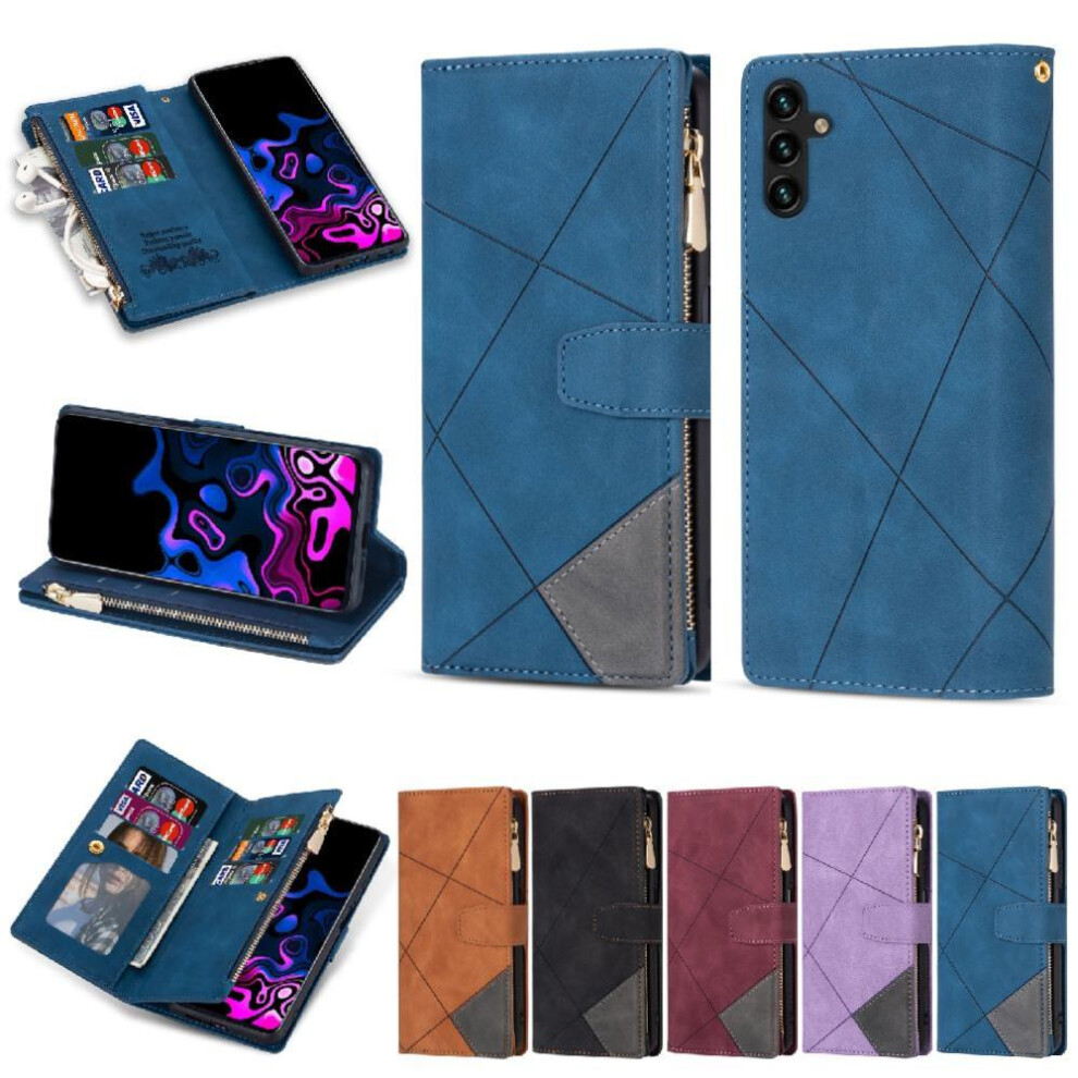 (Blue) Wallet Case For Samsung Galaxy A15 4G Magnetic Closure 5 Card Holders Kickstand Wrist Strap Blue 764762830793
