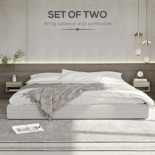 Homcom HOMCOM Floating Bedside Table Set of 2 Wall Mounted Nightstand Brown 2