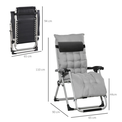 Outsunny Outsunny 2 PCS Reclining Zero Gravity Chair Folding Lounger Cushion Light Grey 1