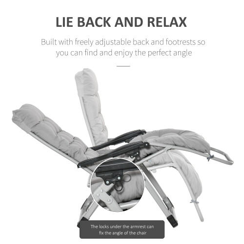 Outsunny Outsunny 2 PCS Reclining Zero Gravity Chair Folding Lounger Cushion Light Grey 2