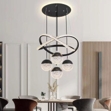 (Black) Modern LED Pendant Chandelier For Dining Room, Adjustable Suspension Light Fixture With Crystal Accents, Warm/Neutral/Cool Lighting Options