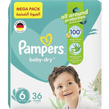 Pampers Baby Dry Mega Pack Size 6 - 36 Diapers |All Around Protection |Taped Diapers with Aloe Vera Lotion |100% Leakage Protection