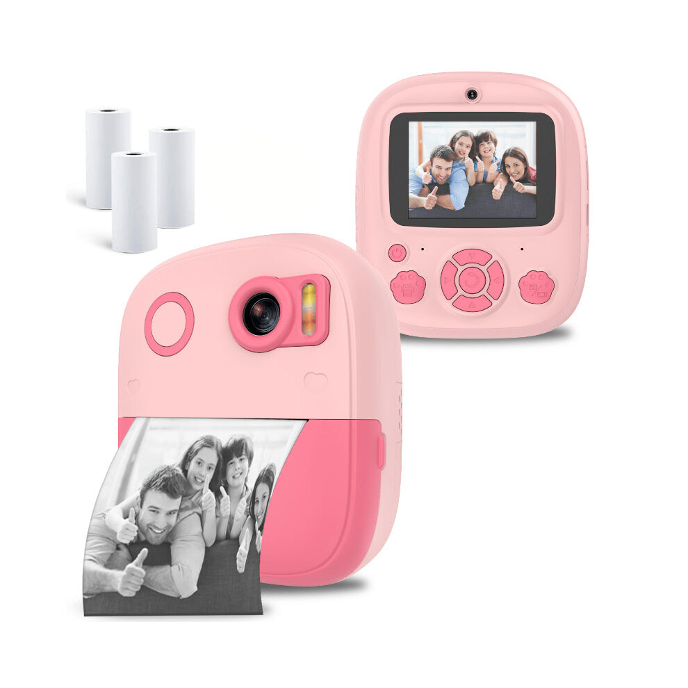 (Pink) Instant Print Camera With 3 Rolls Of Paper - 1080P Hd Video, Rechargeable, Zero Ink Technology Pink 8727971913420
