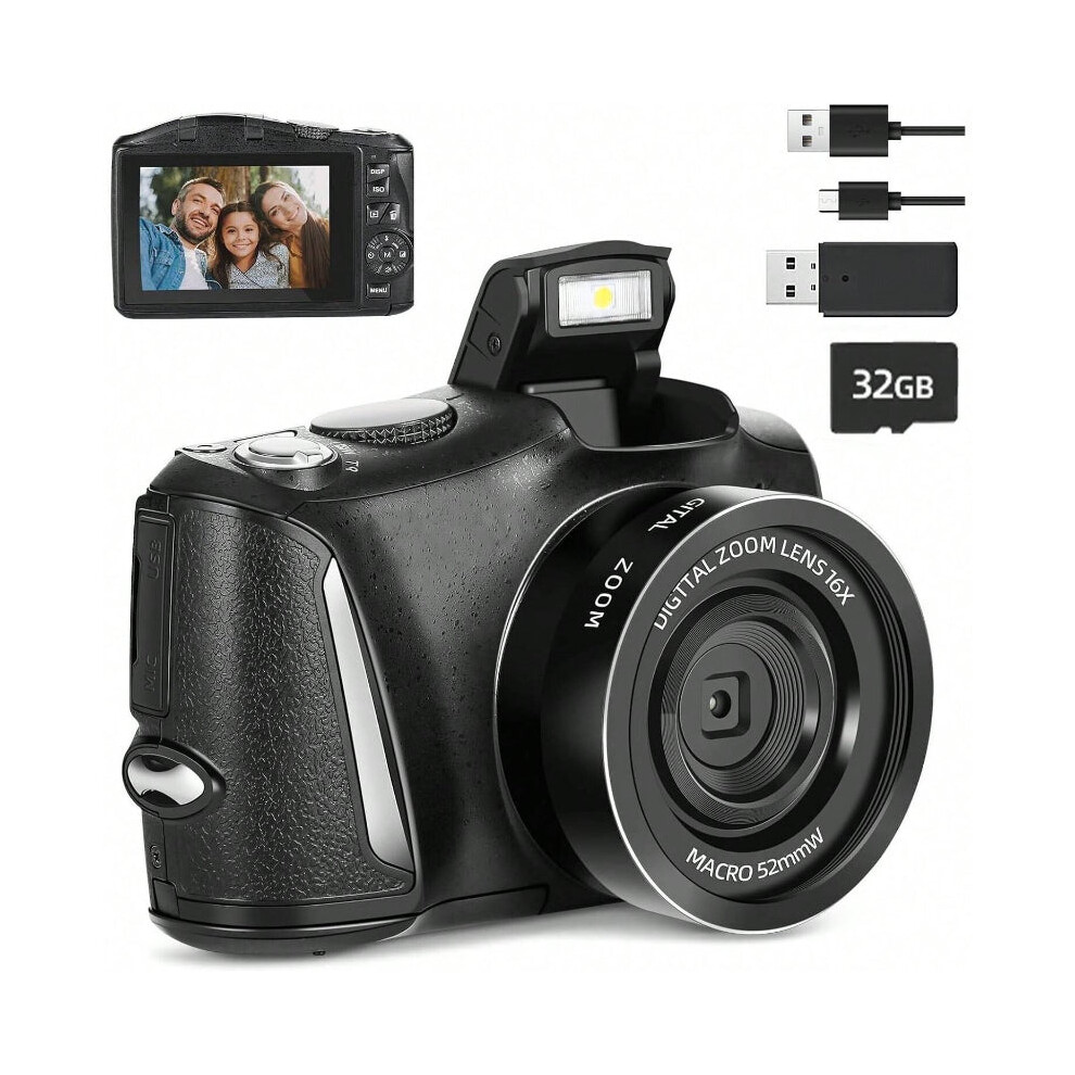 4K Digital Camera with Autofocus, 16X Zoom, 48MP, 3'' Flip Screen, 32GB SD Card Included