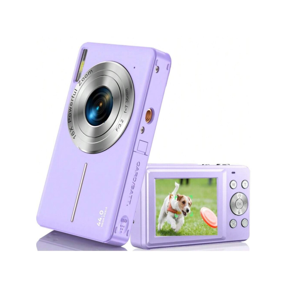 (Purple) FHD 1080P Digital Camera, 44MP Point And Shoot, 16X Zoom, Anti-Shake, Vlogging