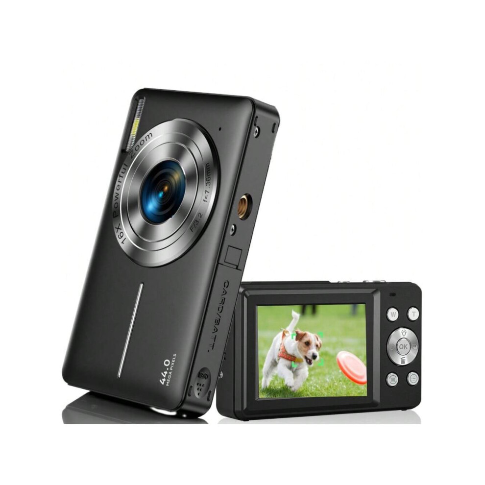 (Black) FHD 1080P Digital Camera, 44MP Point And Shoot, 16X Zoom, Anti-Shake, Vlogging